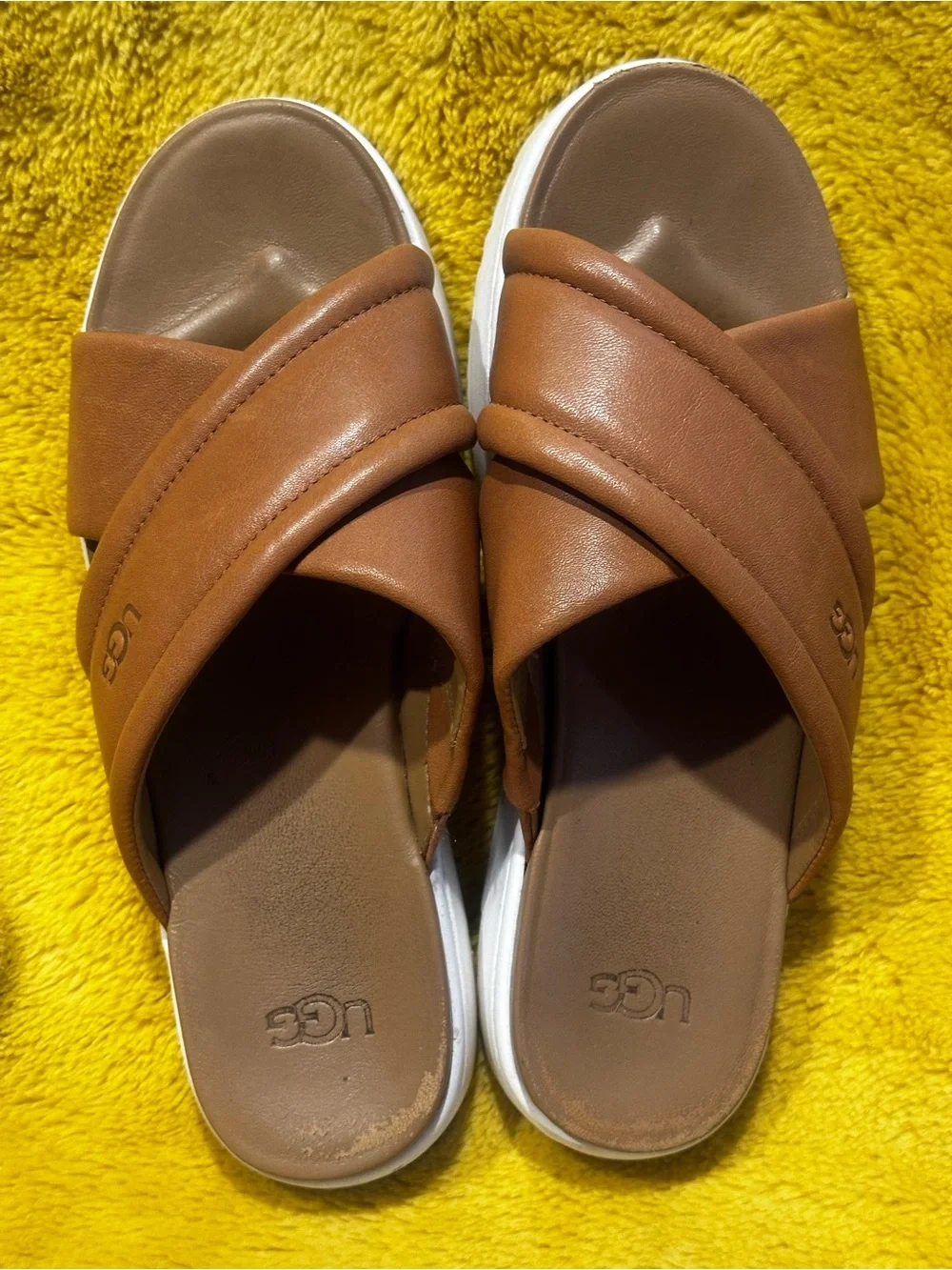 UGG Goldenstar Chestnut Leather Platform Slingback Sandals Women's Sz 8 Beach